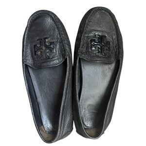 Tory Burch Black Leather Logo Slip-On Loafers
